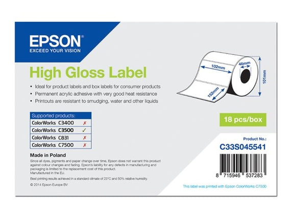 EPSON High Gloss 102mm x 152mm Label Paper 210 Labels