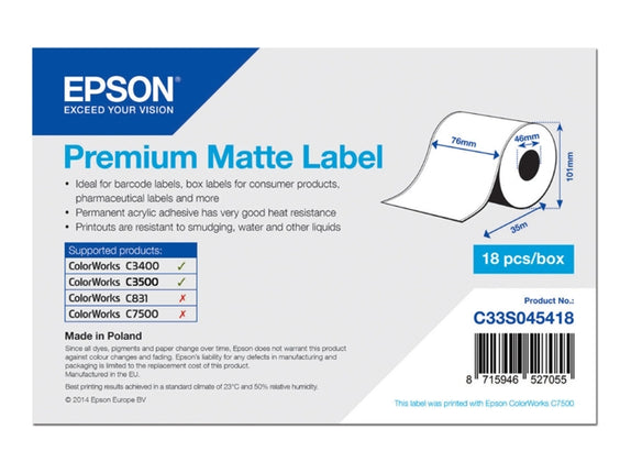 EPSON Label Paper Premium Matte Label Continuous Roll 76 mm x 35 m